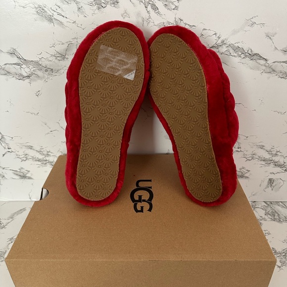 UGG Fluff Yeah Ruby Red Slide Slippers Shoes - Picture 6 of 9
